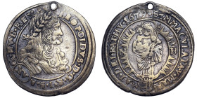Austria, Leopold I , XV Kreuzer, 1679, Nagybanya, NB. Ag. 6,16 g, Holed, Herinek 1074, VF