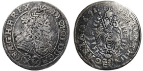 Austria, Leopold I , XV Kreuzer, 1691, Kremnitz, Ag. 6,00 g, Herinek 1063, VF