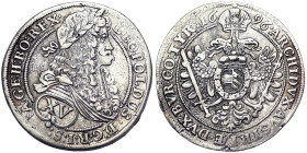 Austria, Leopold I , XV Kreuzer, 1696, Vienna, Ag. 6,23 g, Herinek 935, VF