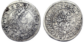 Austria, Leopold I , 3 Kreuzer, 1667, Kremnitz, Ag. 1,37 g, Herinek 1582, F