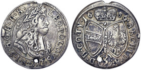 Austria, Leopold I , 3 Kreuzer, 1686, Hall, Ag. 1,48 g, Holed, Herinek 1430, VF