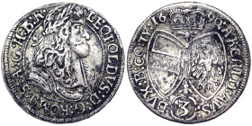 Austria, Leopold I , 3 Kreuzer, 1690, Hall, Ag. 1,43 g, Herinek 1434, F-