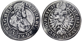 Austria, Leopold I , 3 Kreuzer, 1697, Brieg, CB. Ag. 1,65 g, Herinek 1565, F+
