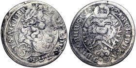 Austria, Leopold I , 3 Kreuzer, 1698, Brieg, CB. Ag. 1,65 g, Herinek 1566, GOOD