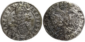 Austria, Leopold I , 3 Kreuzer, 1698, Prague, GE. Ag. 1,34 g, Herinek 1465, F