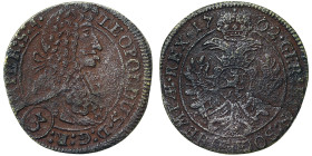 Austria, Leopold I , 3 Kreuzer, 1702, Prague, GE. Ag. 1,04 g, Herinek 1469, F