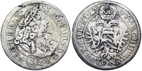 Austria, Joseph I , 3 Kreuzer, 1707, Breslau, FN. Ag. 1,55 g , Herinek 216, F