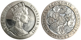 Gibraltar, Elizabeth II , 21 Ecu, 1993, Ag.925 19,20 g, KM 632, UNC