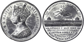 Great Britain, Victoria , Medal, 1862, Expo. Opus: Ottley. Axis moved. Ø 53 mm. White metal. 36,26 g, Small strikes edge, VG