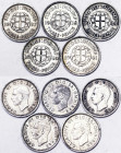 Great Britain, George VI , Lot 5 pcs. , 3 Pence: 1937, 1938, 1939, 1940, 1941. Ag.500, KM 848,