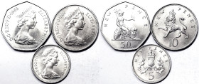 Great Britain, Elizabeth II , Lot 3 pcs, 50 New Pence 1969. 50 New Pence 1968. 5 New Pence 1968. Ni, UNC