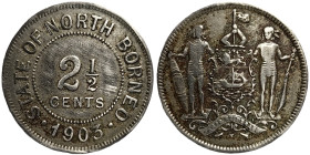 British North Borneo, Edward VII , 2-1/2 Cents, 1903, Ni. 4,90 g, KM 4, VF
