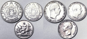 Greece, George I , Lot 3 pcs, 2 Drachmai 1901. 1 Drachma 1901. 1 Drachma 1911. Ag.835, KM 8,7,60,