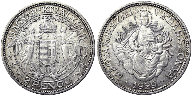 Hungary, 2 Pengo, 1929, Budapest, Ag.640 10,00 g , KM 511, XF