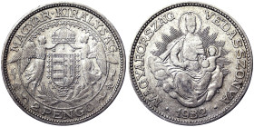Hungary, 2 Pengo, 1932, Budapest, Ag.640 10,00 g , KM 511, F