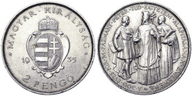 Hungary, 2 Pengo, 1935, Budapest, 300th Anniversary of the Founding of Pazmany University. Ag.640 10,00 g , KM 513, A.XF