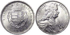 Hungary, 2 Pengo, 1935, Budapest, F.Rakoczi. Ag.640 10,00 g , KM 514, UNC
