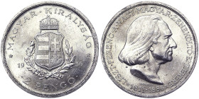 Hungary, 2 Pengo, 1936, Budapest, Franz von Liszt. Ag.640 10,00 g , KM 515, UNC