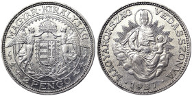 Hungary, 2 Pengo, 1937, Budapest, Ag.640 10,00 g , KM 511, VF