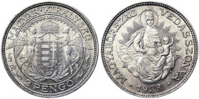 Hungary, 2 Pengo, 1938, Budapest, Ag.640 10,00 g , KM 511, A.UNC