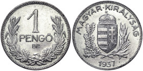 Hungary, 1 Pengo, 1937, Budapest, Ag.640 5,00 g , KM 510, A.UNC