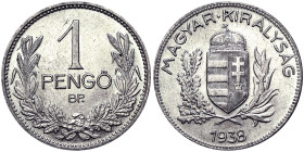 Hungary, 1 Pengo, 1938, Budapest, Ag.640 5,00 g , KM 510, UNC