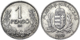 Hungary, 1 Pengo, 1939, Budapest, Ag.640 5,00 g , KM 510, A.UNC