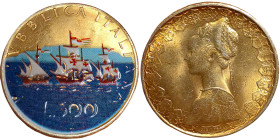Italian Republic, 500 Lire, 1966, Rome, Coloured and gilded. Ag.835 11,00 g, KM 98, UNC