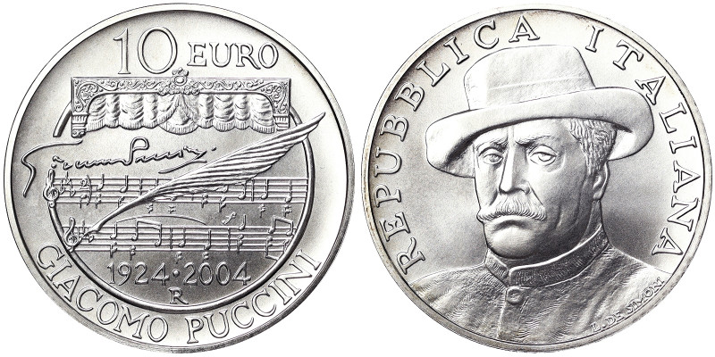 Italian Republic, 10 Euro, 2004, Rome, Giacomo Puccini. Ag.925 22,00 g, KM 241, ...