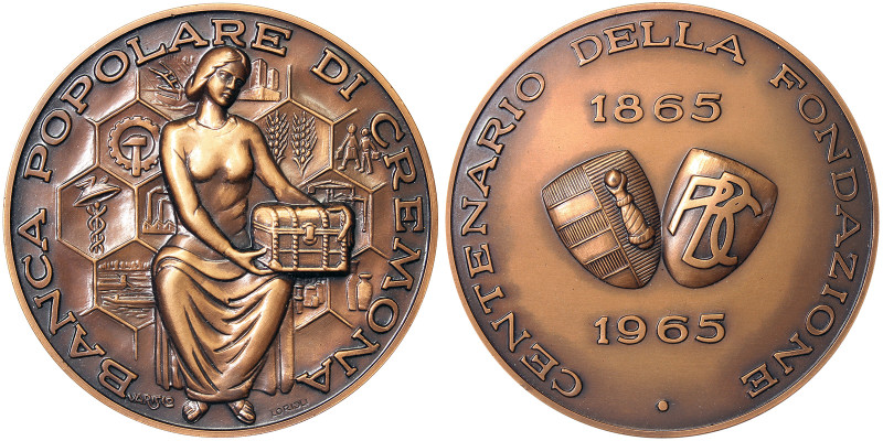 Italian Republic, Large-format medal, 1965, 100th of the Popular Bank of Cremona...