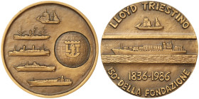 Italian Republic, Medal, 1986, 150th anniversary of the Lloyd in Trieste. Opus: Ugo Cara', Bernardi, S.Johnson. With original case. Ø 40 mm. Ae. 30,35...