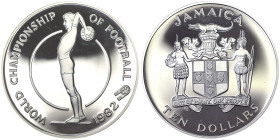 Jamaica.10 Dollars, 1982, World Football Championship. Ag.925 22,45 g, KM 98, PROOF