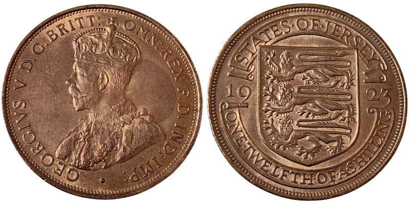 Jersey, George V , 1/12 Shilling, 1923, Ae. 9,50 g, KM 14, UNC