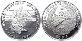 Laos, 50 Kip, 1989, Soccer Cup. Ag.999 16,00 g, KM 34, PROOF