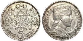 Latvia, 5 Lati, 1932, Ag.835 25,00 g NC, KM 9, VF