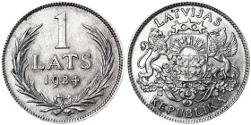Latvia, 1 Lats, 1924, Ag.835 5,00 g, KM 7, XF