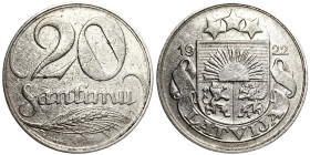 Latvia, 20 Santimu, 1922, Ni. 4,00 g, KM 5, VF