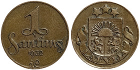 Latvia, 1 Santims, 1932, Ae. 1,80 g, KM 1, XF