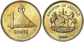 Lesotho, Letsie III , 1 Sente, 1992, Magnetic type. Brass/Nichel. 1,40 g Rare, KM 54a, UNC