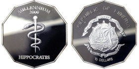 Liberia, 10 Dollars, 2000, Millennium. Hippocrates. Ag.999 25,00 g, KM 444, PROOF