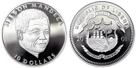 Liberia, 10 Dollars, 2001, Nelson Mandela. Ag.999 20,00 g, KM-, PROOF