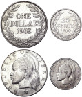 Liberia, Lot 2 pcs, 1 Dollar 1962. 25 Cents 1960. Ag.900, KM 18,16,