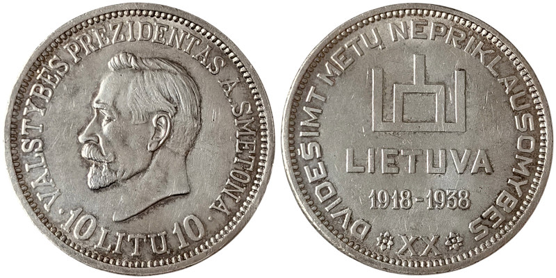 Lithuania, 10 Litu, 1938, Ag.750 18,00 g, KM 84, XF