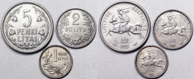 Lithuania, Lot 3 pcs, 5 Litai 1925. 2 Litu 1925. 1 Litas 1925. Ag.750/500, XF