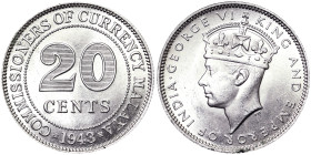 Malaya, George VI , 20 Cents, 1943, Ag.500 5,43 g, KM 5a, UNC