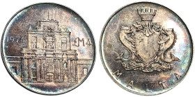 Malta, 4 Liri, 1974, Notre Dame Gate. Ag.987 20,00 g, KM 25, UNC