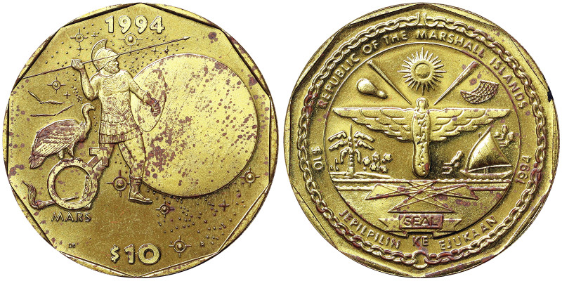 Marshall Islands, 10 Dollars, 1994, Mars. Brass. 21,60 g, KM 161, UNC