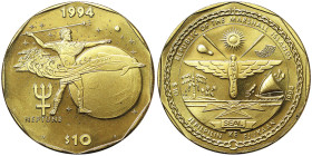 Marshall Islands, 10 Dollars, 1994, Neptune. Brass. 21,60 g, KM 165, UNC