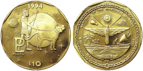 Marshall Islands, 10 Dollars, 1994, Pluto. Brass. 21,60 g, KM 158, UNC