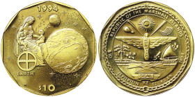 Marshall Islands, 10 Dollars, 1994, Mythological Mother Earth. Brass. 21,60 g, KM 155, UNC